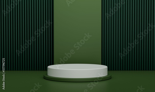 3D rendering illustration of white and green geometry shape background