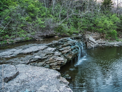 Beautiful view of the Waterfall at Cedar Lake in Olathe Kansas