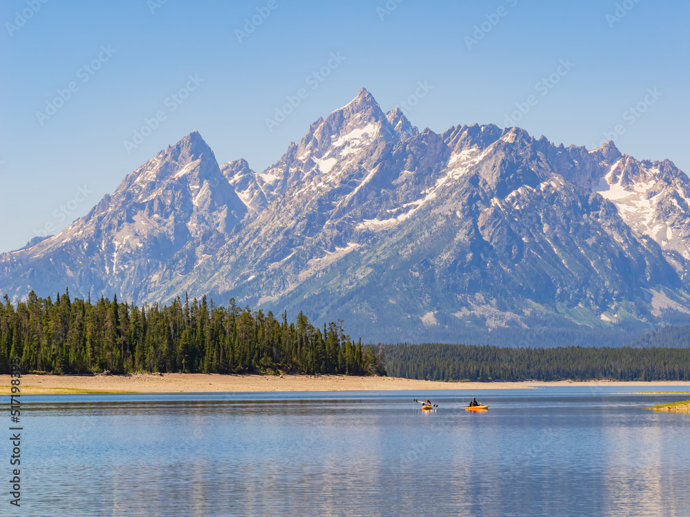 Sunny view of the Teton mountain range of Grand Teton National Park