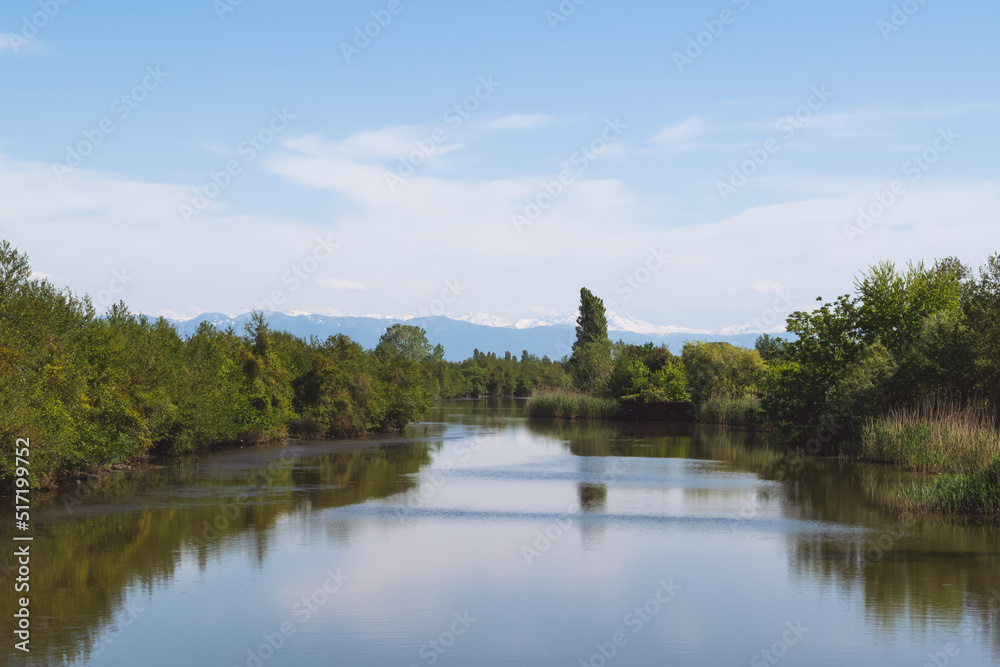 landscape with river and mountains