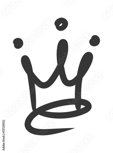 Doodle king queen crown. Hand drawn logo black set. Vector kingdom sketch concept.