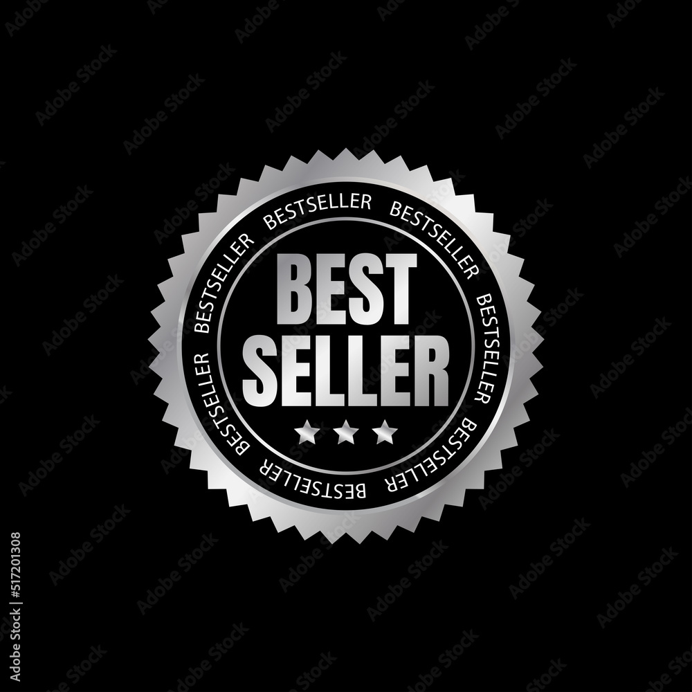 luxury bestseller silver badge and label. vector illustration.