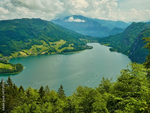 Panoramic view from the Almkogel on the Mondsee and the mountains of Mondseeland, Austria photo