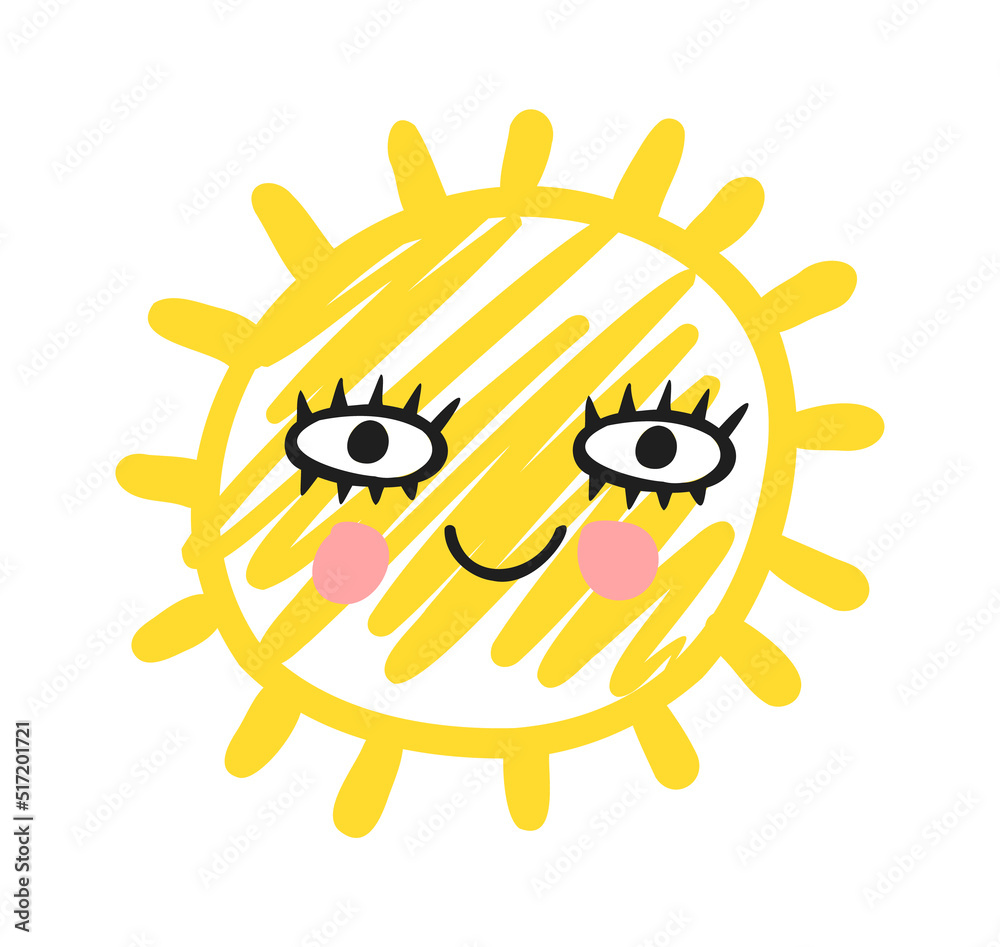 Fototapeta premium Funny cute sun. Happy smile sun character. Vector hand drawn doodle sunny icon