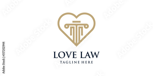 Law logo design concept vector with love style, lawyer, law firm, justice