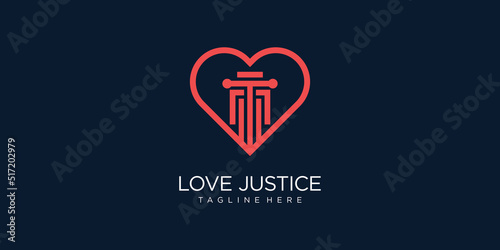 Law logo design concept vector with love style, lawyer, law firm, justice