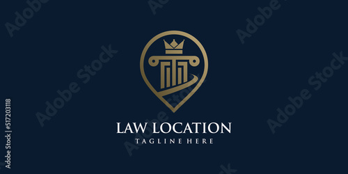 Law logo design concept vector with pin location style, lawyer, law firm, justice