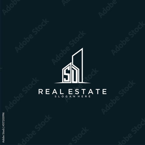 SD initial monogram logo real estate with building style design vector