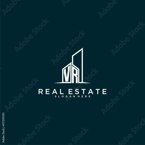VR initial monogram logo real estate with building style design vector