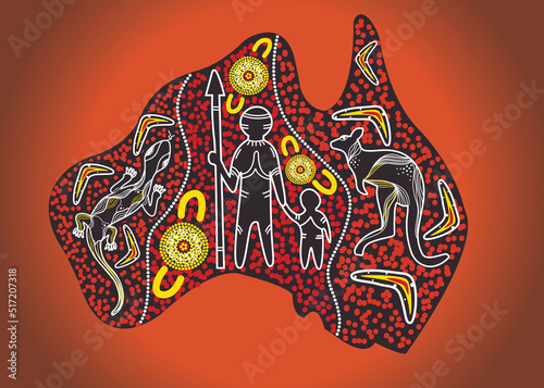 Map of Australia decorated with aboriginal art - Vector illustration