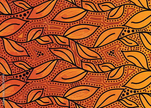 Aboriginal dot art leaves pattern background