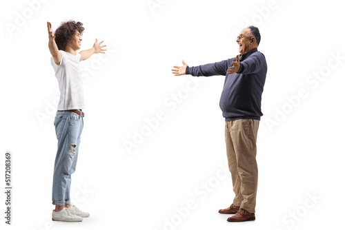 Happy young man meeting a mature man