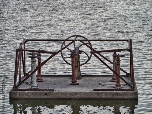 Shot of the metal handwheel at Cedar lake in Olathe Kansas photo