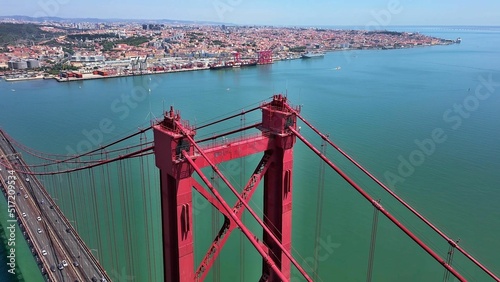High-angle shot of the 25th April Bridge in Portugal photo