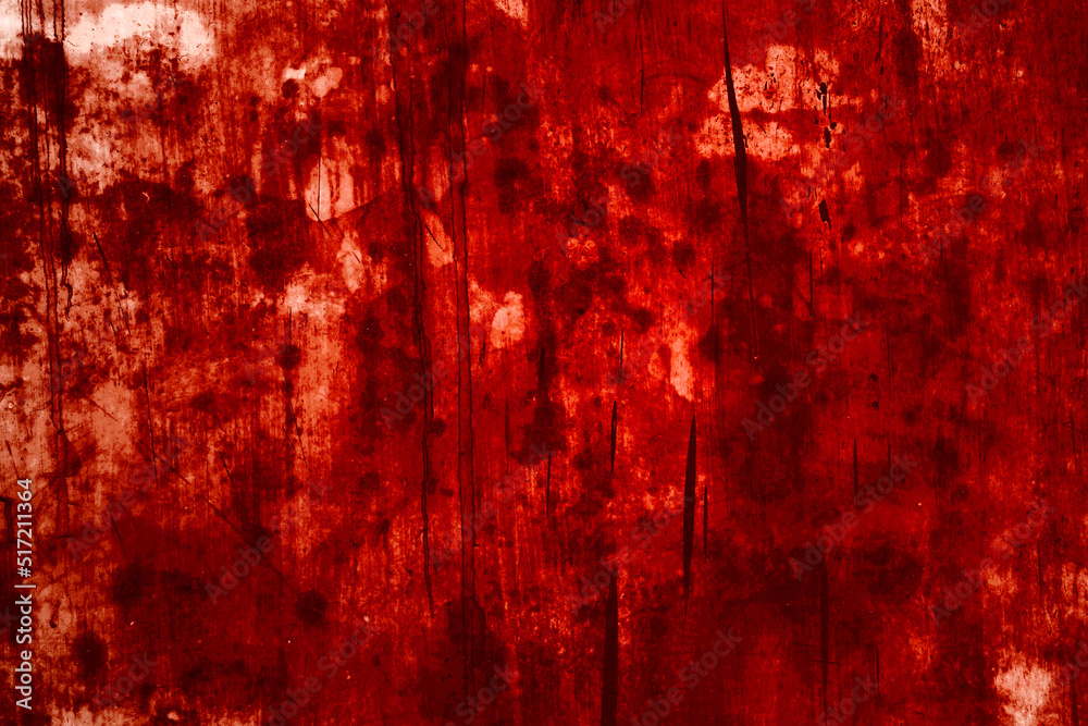 Red background, Scary bloody wall. white wall with blood splatter for halloween background. - obrazy, fototapety, plakaty 
