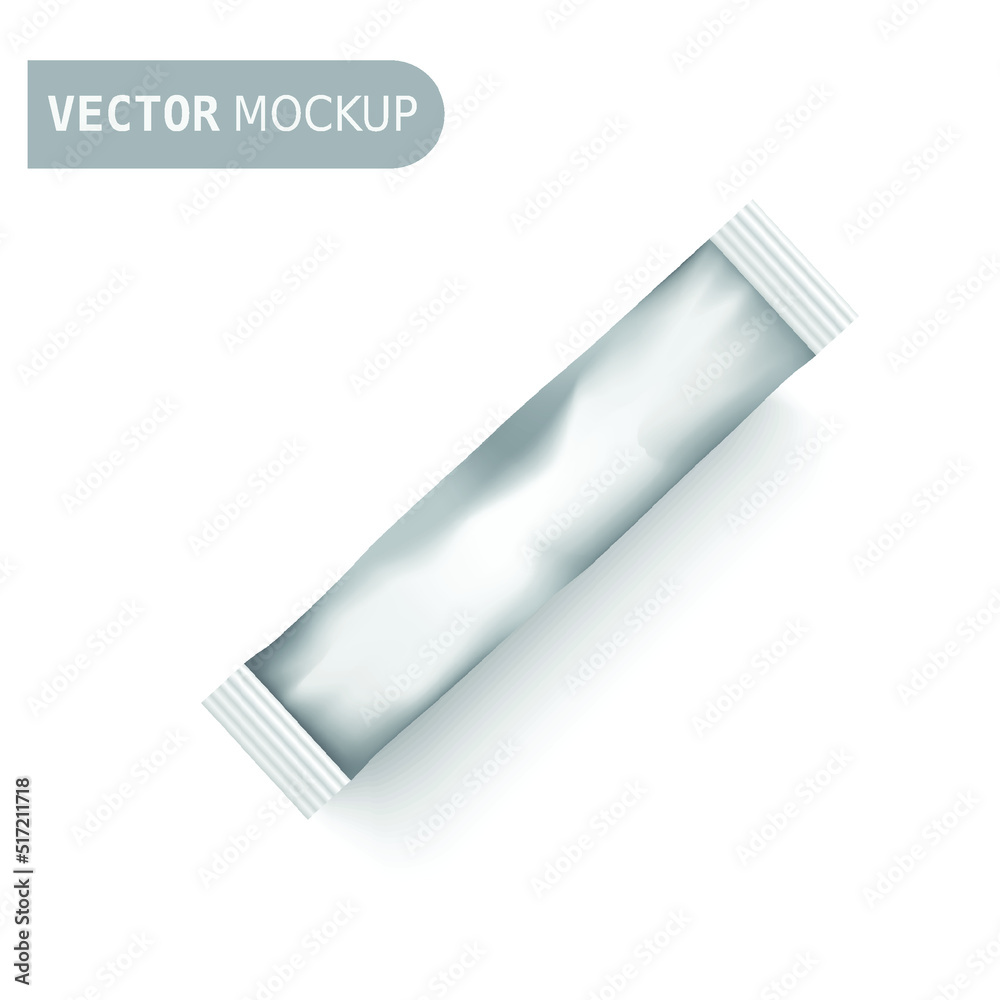 White paper sachet bag for coffee, sugar, salt, pepper with Shadow on white background. Ready for your design. Packaging collection. Vector illustration. EPS10. White paper sachet bag for coffee, sugar, salt, pepper with Shadow on white background. Ready for your design. Packaging collection. Vector illustration. EPS10.