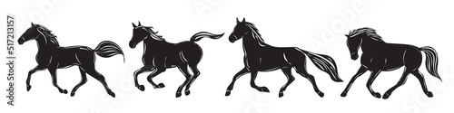 running horses silhouette isolated, vector
