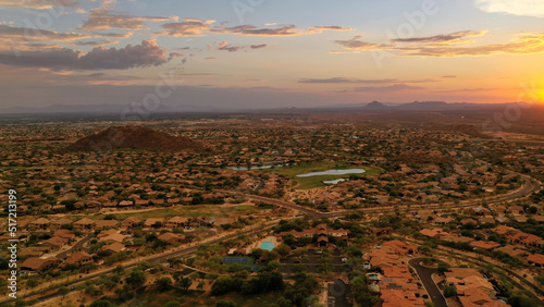 A high definition aerial shot of Las Sendas in east Mesa Arizona.
 photo