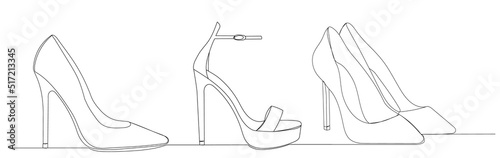 one continuous line drawing of women's shoes vector