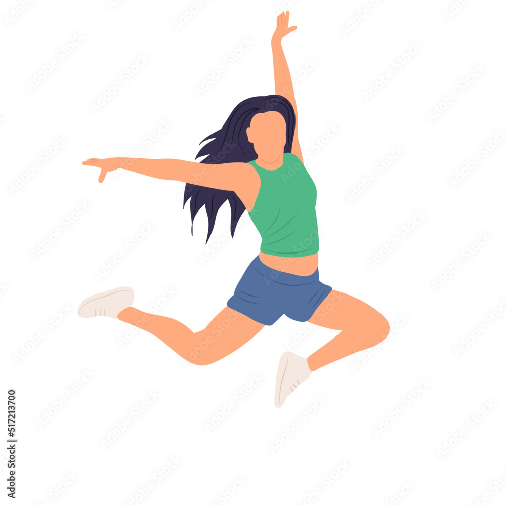 woman jump, rejoice in flat style, isolated, vector