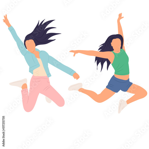 women jump, rejoice in flat style, isolated, vector