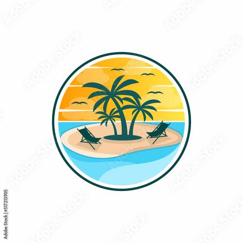 Paradise island logo. Beautiful beach logo. amazing beach sea logo design. Tropical islands logo