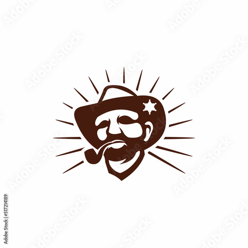 cowboy for logo, symbol, simple illustration, profile view, man in hat, wild west concept
