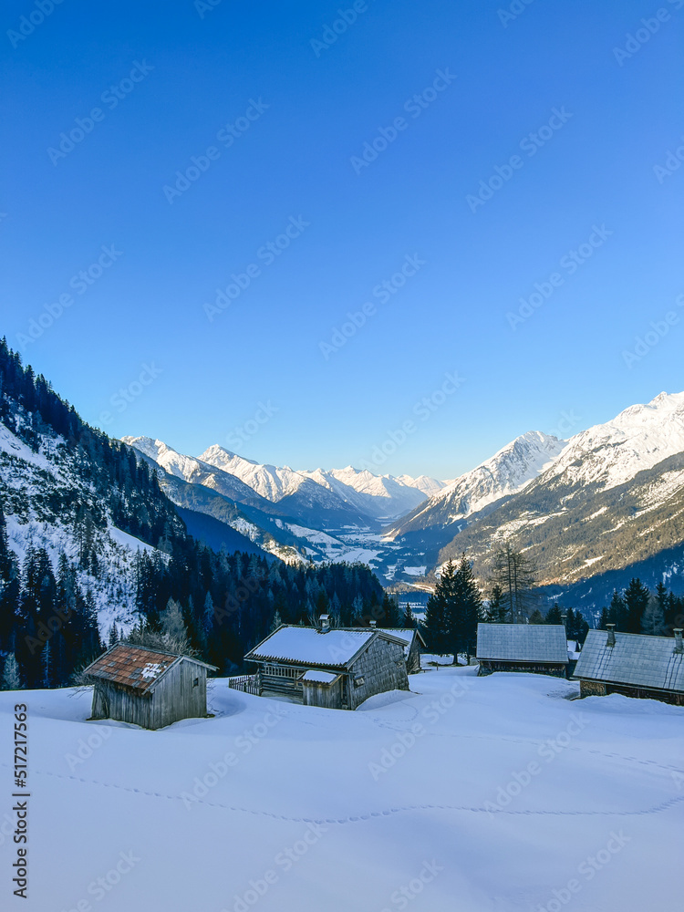 View from the Elmen part of the Alps in Austria in winter