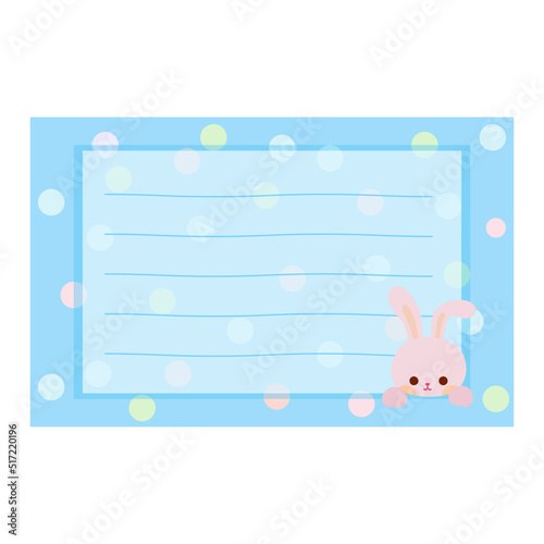 Cartoon cute little bunny rabbit sticky note. Memo, sticker, label empty for text. Little animal to do list card. Isolated on white background, vector, illustration, EPS10