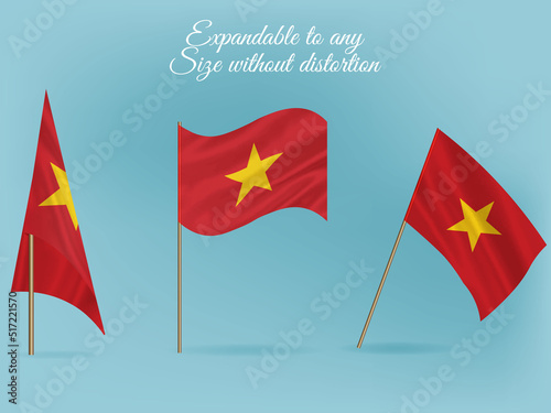 National flag of vietnam vector.Waving flag of vietnam from different angle