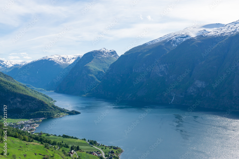 Impressive Naeroyfjord surrounded by high mountains in Norway