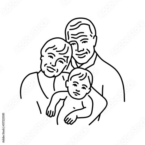 Grandparents with grandson color line illustration