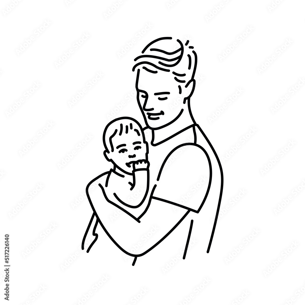 Father with baby color line illustration Father with baby color line illustration