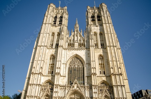 Tall St Michael and St Gudula Cathedral on a sunny day photo