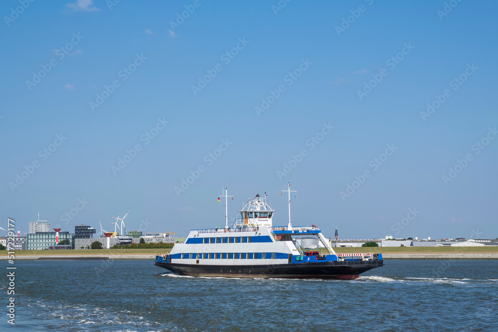 View of a ferry on its way across the Weser to Bremerhaven/Germany