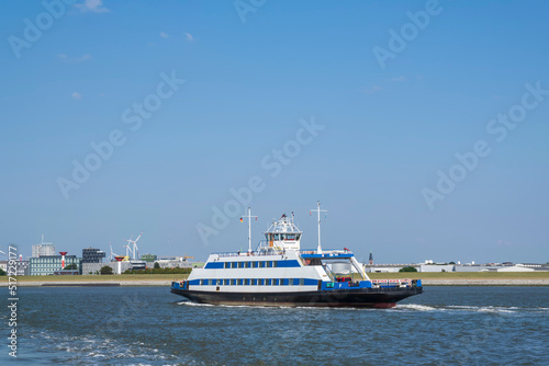 View of a ferry on its way across the Weser to Bremerhaven/Germany
