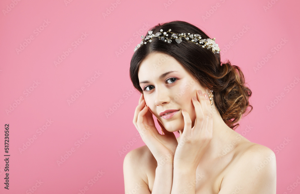 Beautiful young bride with elegant make up and fashion wedding hairstyle. Beautiful young bride with elegant make up and fashion wedding hairstyle.