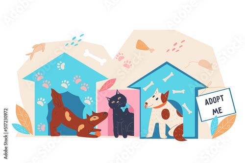 Buying or adoption homeless dog banner template, flat vector isolated. Domestic animals shelter.