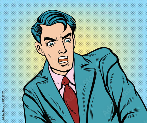 Young businessman shocked, scared, worried.hand drawn style vector design illustration.

