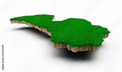 3d illustration of Latvia Map soil land geology with green grass and Rock ground texture