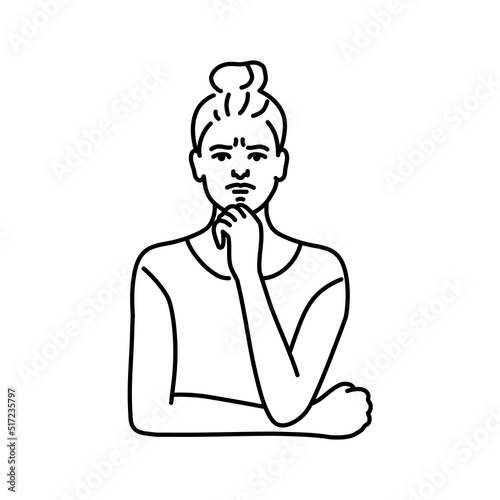 Female emotion of disgust color line illustration