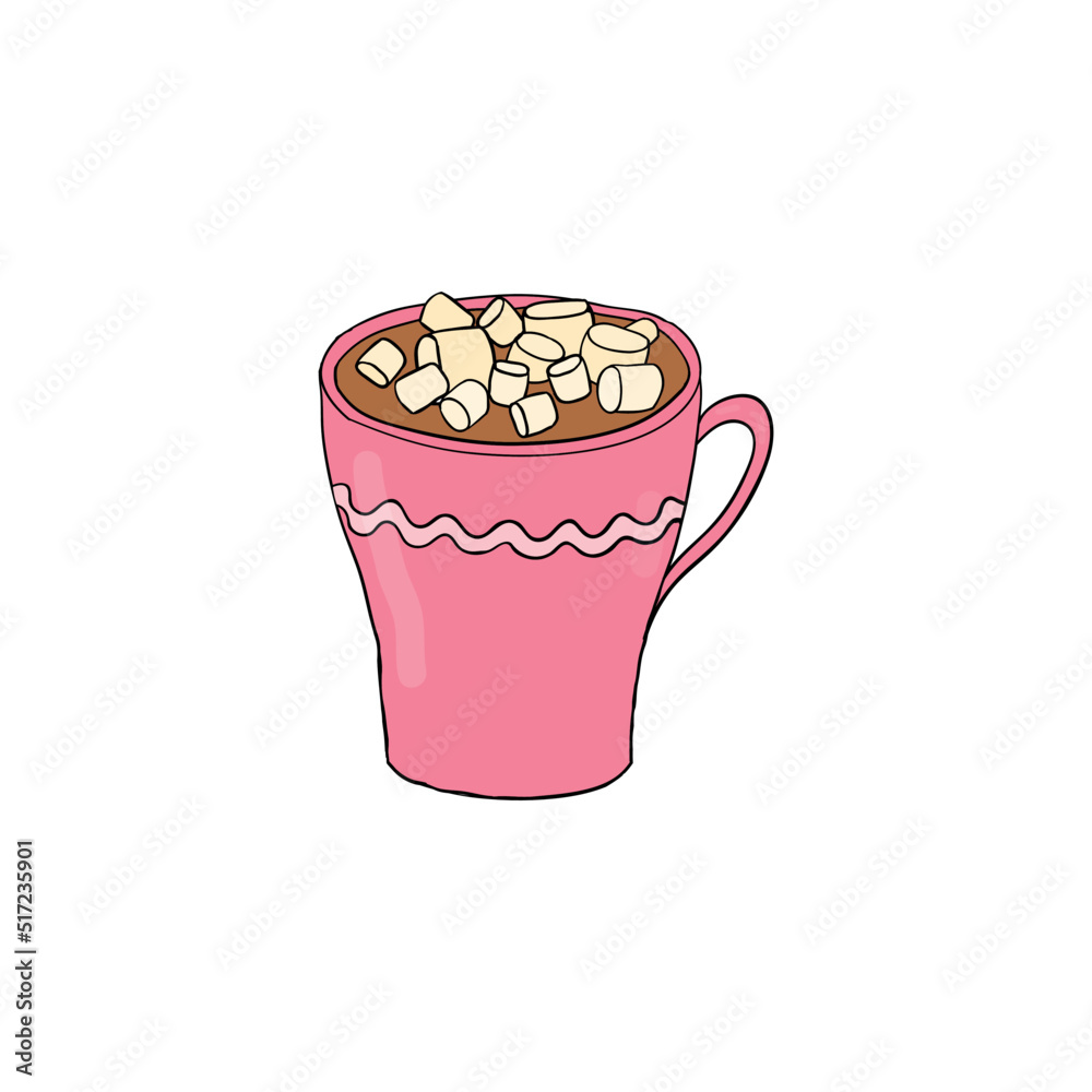 Hand drawn cocoa with marshmallow. Hand drawn cocoa with marshmallow.