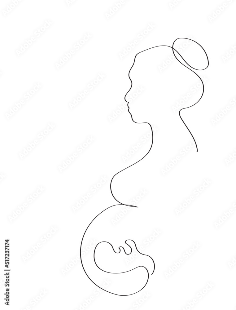 Pregnant Continuous Line Drawing. Single Line Drawing 