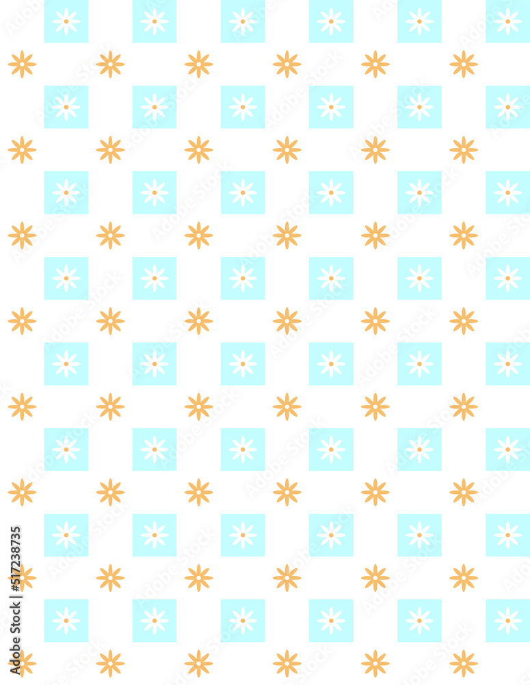 spring and  summer pastel color daisy gingham vector seamless pattern