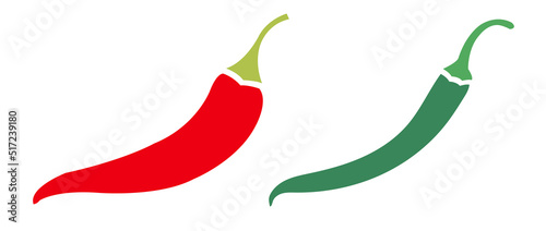 Vector set of chili peppers. Vegetable: sharp red and green chili peppers.