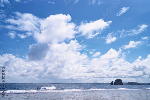 Beautiful seascape with rocks  cliffs  tropical beach.