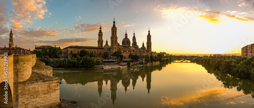 Fotografie, Obraz Panoramic view of The Cathedral-Basilica of Our Lady of the Pillar with evening