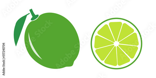 Vector icon of lime and lime cut slice, color illustration