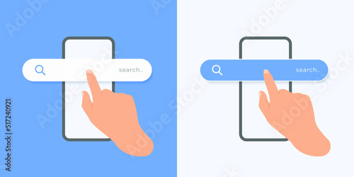 hand holding smartphone with search buttons