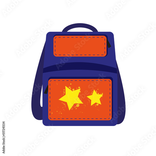Blue-orange satchel, backpack decorated with yellow stars and spots and decorative stitching